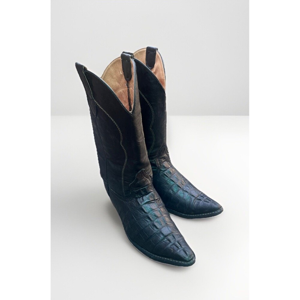 Gran Tucan’s Men’s Black Western Cowboy Boots Croc Print Leather US 8.5 Mexico